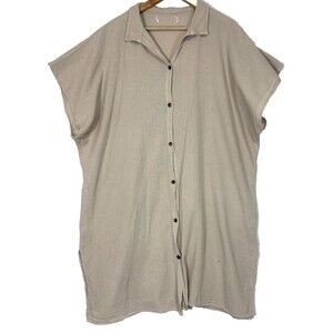 Seaspice Swim Cover Dress Sz XL Beige Button Front Peruvian Cotton Resort Wear